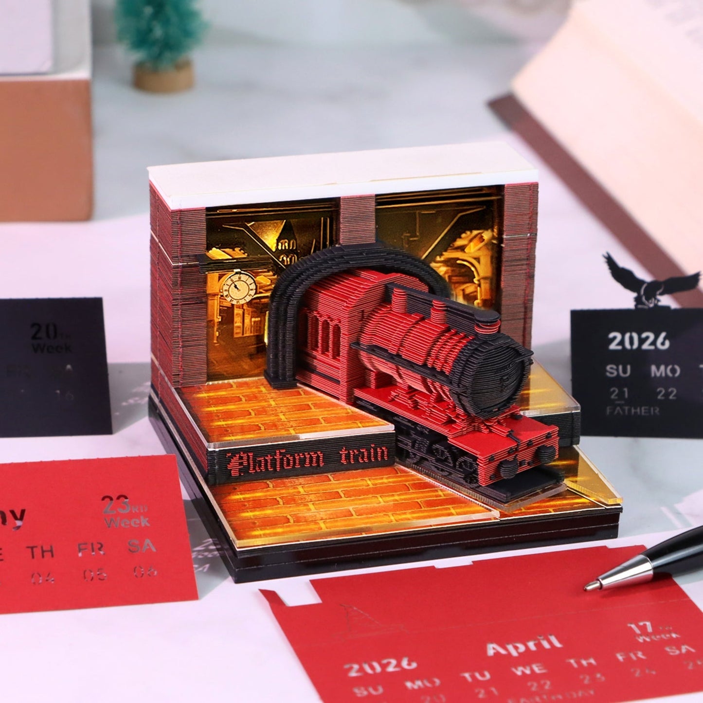 3D-Kalender 2026 – Magischer Bahnsteigzug