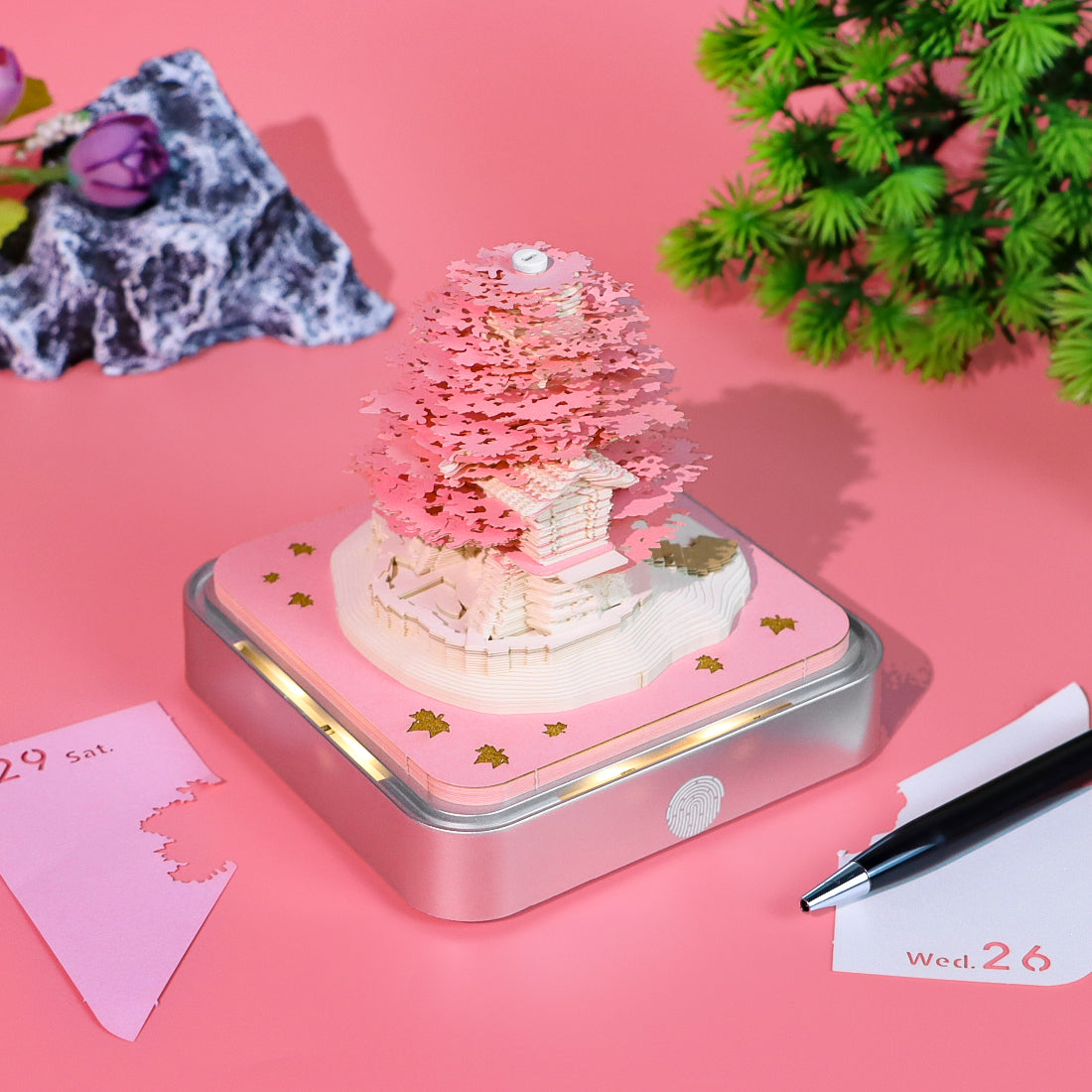 Rosa Baum (mit Licht) & Kalender 2026)